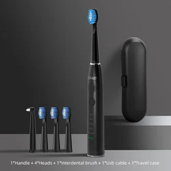 Seago Electric Sonic Toothbrush - Rechargeable with 360-Day Battery, Waterproof, Includes 4 Replacement Heads and Travel Case (575 Black)