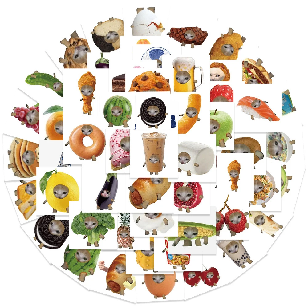 10/30/69PCS Cute Cartoon Food and Cat Meme Stickers Funny Animal Decoration Decals DIY Stationery Diary Phone Kawaii Sticker Toy