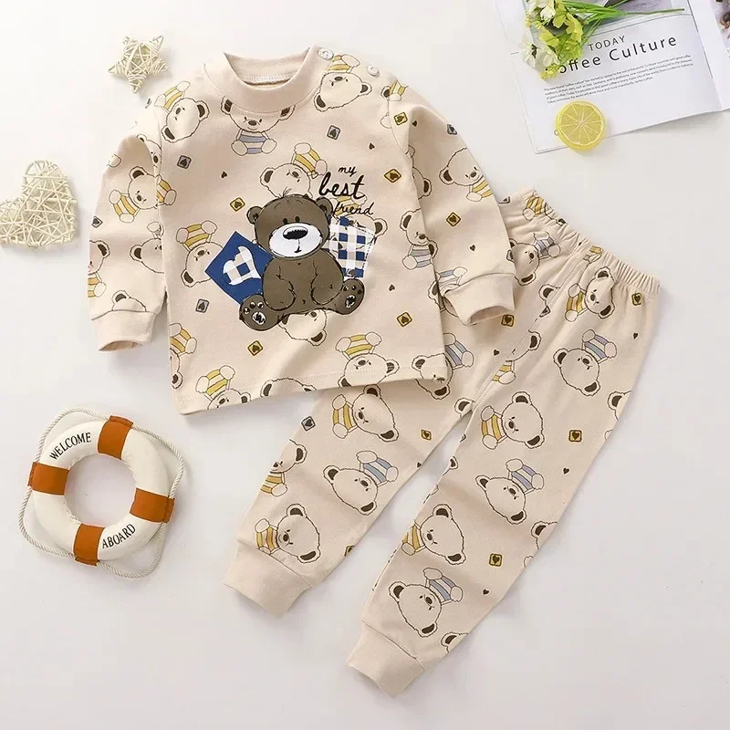 Kids Pajamas Cotton Boys Girls Sleepwear Suits Autumn Spring Newborn Underclothes 2pcs Kids Clothes Set Toddler