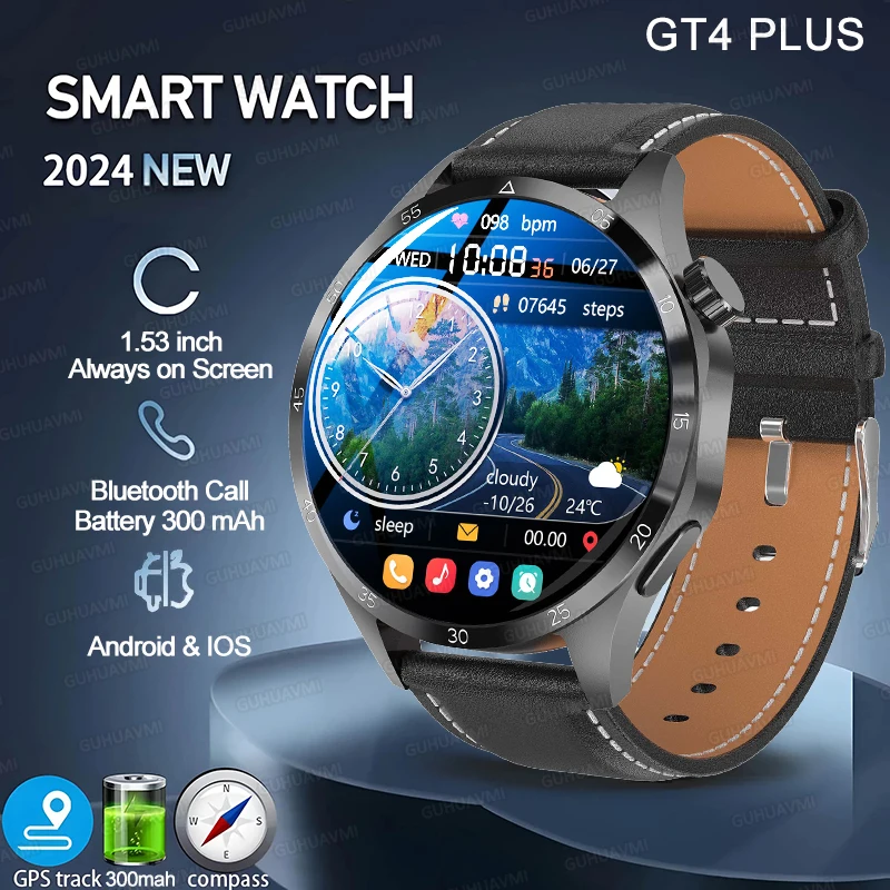 Gt4 Smartwatch Mens Amoled Screen Bluetooth Call Gps Sport Nfc Health Monitor Smartwatch Gt4 Plus Watch Per Huawei Xiaomi 2024