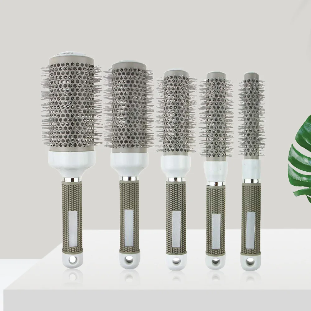 6Sizes Hair Styling Brush Nylon Comb Cylinder Curly Hair Rolling Comb Thermal Aluminum Tube Round Barrel Hair Comb Curly Tool 6