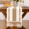 Boho Fall Table Runner Farmhouse Burlap Cotton Table Runner with Tassels Woven Macrame Home Living Room Table Decoration 6