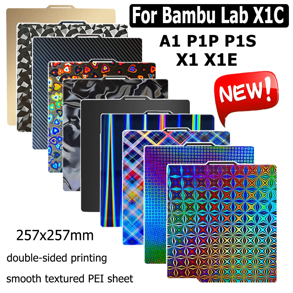 Piastra di costruzione stampante 3D per Bambu Lab X1 X1C X1E P1P P1S A1 PET PEO PEI 257x257mm Foglio flessibile per piattaforma letto caldo in acciaio per molle  7