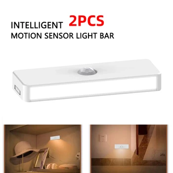 USB 충전식 모션 센서 LED 캐비닛 조명 2 개, 부엌 캐비닛 옷장 램프 계단 백라이트 통로