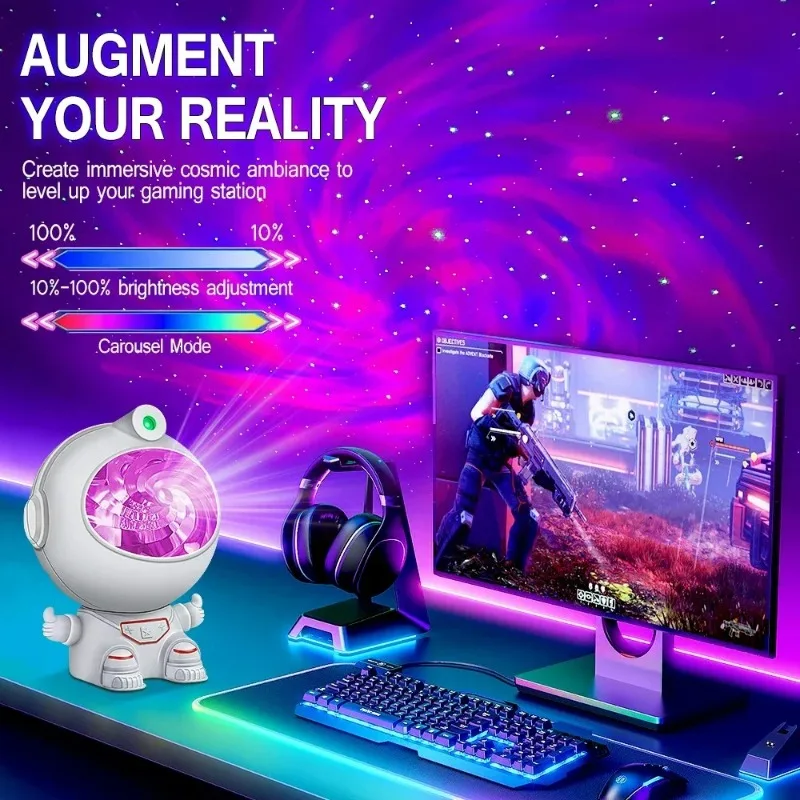 LED 블랙홀 소용돌이 우주 비행사 프로젝션 조명, 다채로운 별빛 분위기 침실 가정 용품, 어린이 야간 조명 선물