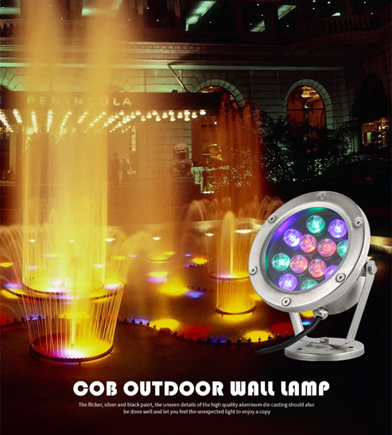 Underwater Diving Light Stainless Steel Fountain Lamp Outdoor Water Feature Lights Garden Pool Lighting Colorful RGB Color 6w 9w