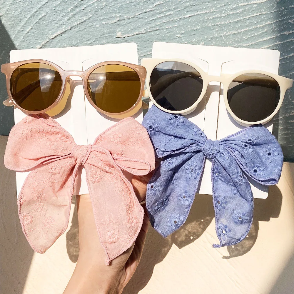 Hair Accessories 2/Set Fashion Korean Cute Vintage Sunglasses Embroidered Bow Clip For Kids Boys Children's Sun Glasses Girl Hairpin Accessories