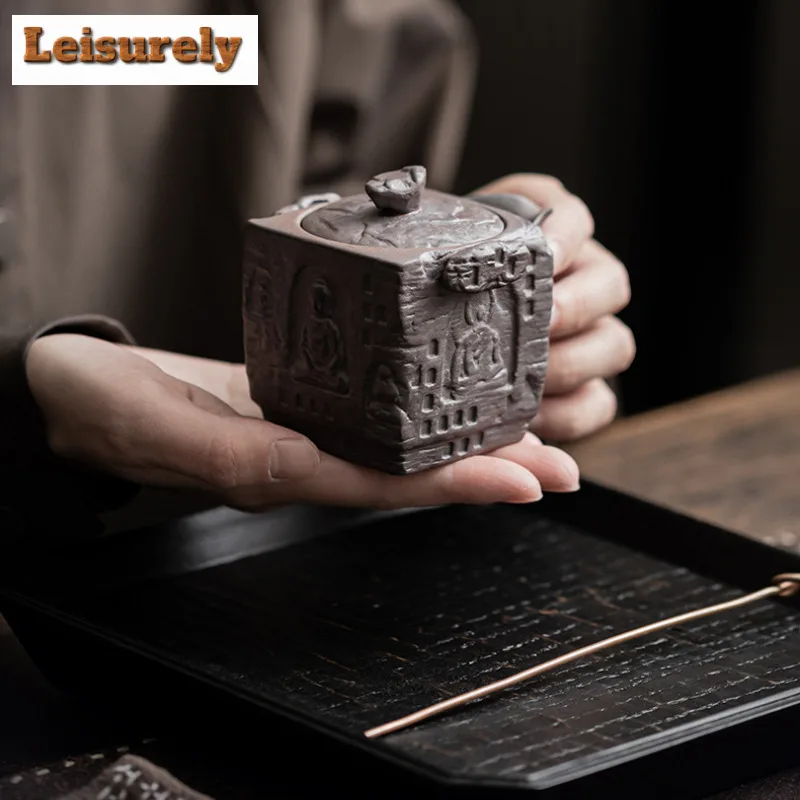 180ML Zen Old Rock Mud Square Hand Held Teapot Japanese Tea Infuser Pot Tea Brewing Kettle with Filter Tableware Supplies Craft