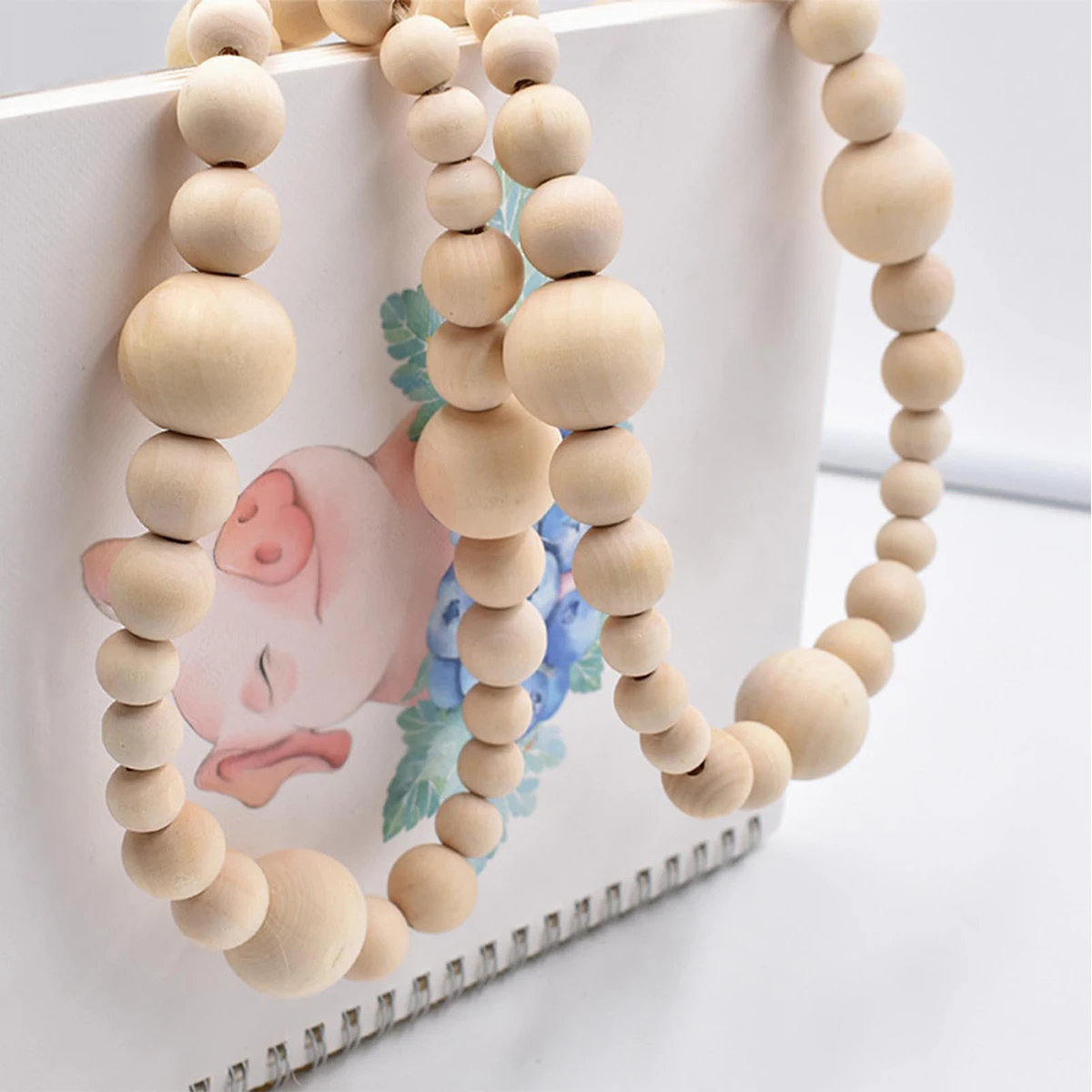 Rustic Style Original Wooden Color Wooden Beads Creative Twine Beading Children's Home Decoration Craft Pendant