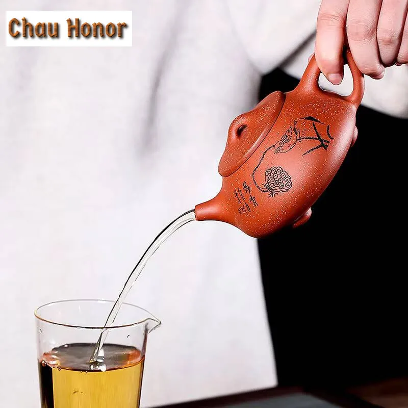 250ml Yixing Famous Handmade Teapot Dragon Blood Sandstone Scoop Pot Ball Hole Pot Kungfu Tea Set Household Teapot Gift