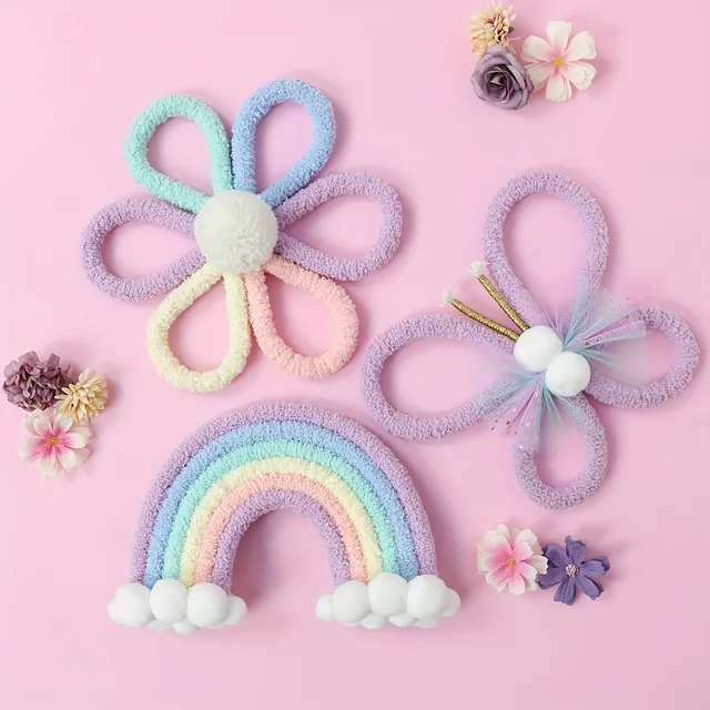 Rainbow Daisy Butterfly Wall Hanging - Handwoven Boho Ornament