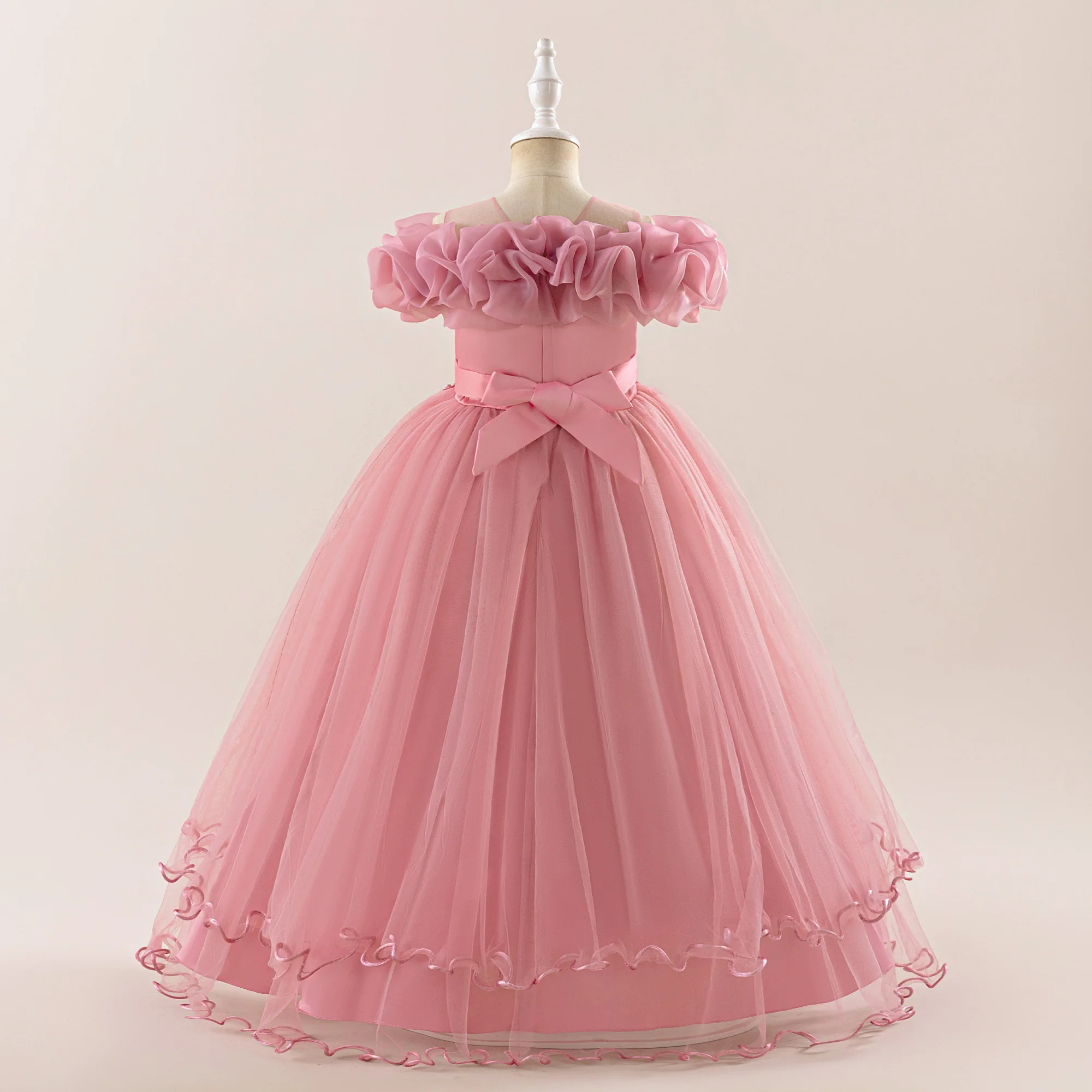 Mode Blume Party Mädchen Kleider Elegante Erstkommunion Hochzeit Tüll Brautjungfer Prinzessin Kleider Mädchen Schleife Weihnachten Kostüm – Detail 6