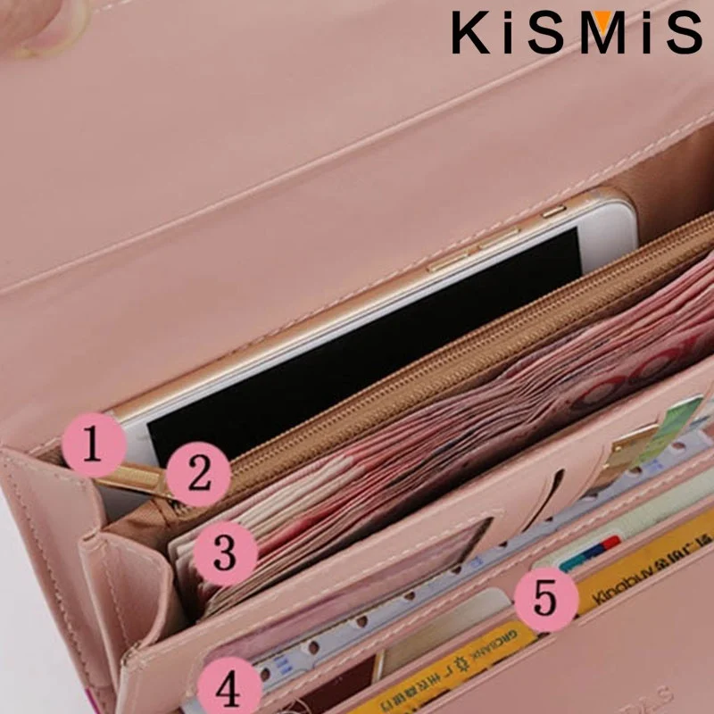 KISMIS Wallets for Women Cute Pink Pocket Womens Wallets Purses Plaid PU Leather Long Wallet Hasp Phone Bag Money Coin Pocket Ca - 5