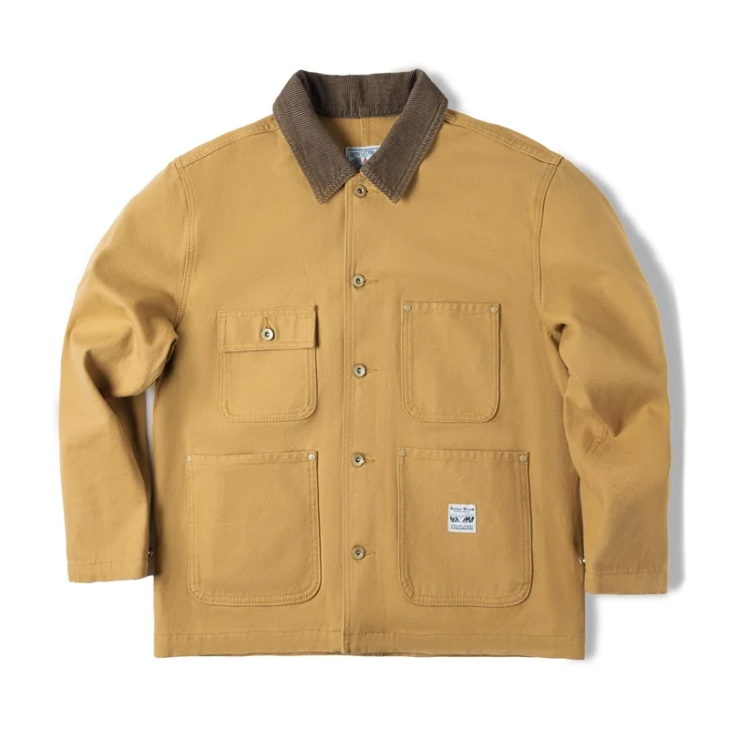 Maden Women's Vintage Michigan Canvas Jacket Classic Corduroy Lapel Collar with 4 Pockets Female Autumn Jacket Cotton Coat 6