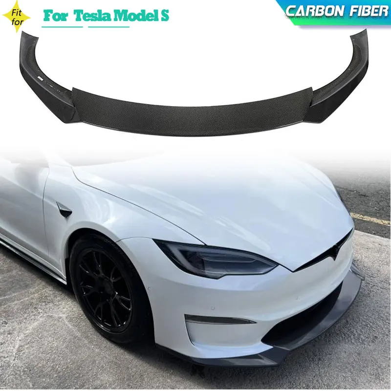 

Автомобильный передний бампер из углеродного волокна, спойлер для Tesla Model S, клетчатый седан, 4-дверный 2021-2023, передний бампер для гонок, передний бампер для подбородка