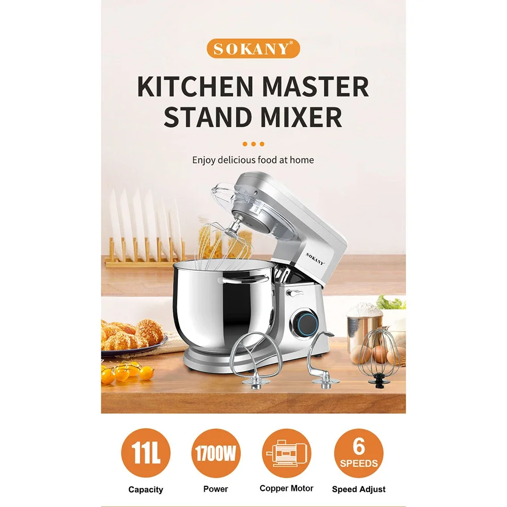 Baking Master CakeMaker Multi Stirring Head Chef Machine HomeStainlessSteel BlenderVertical Rapid Kneading MachineKitchen Helper 3