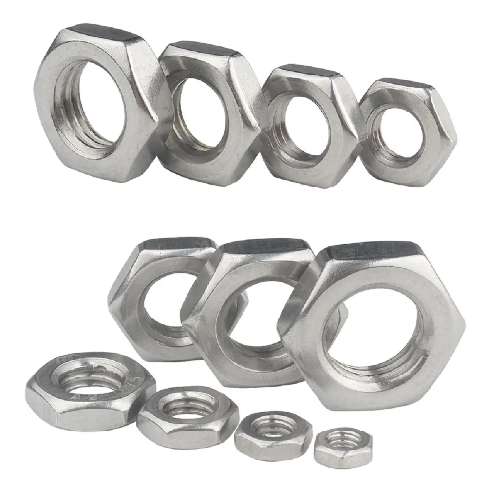 Stainless steel nut 5-50pcs M2 M2.5 M3 M4 M5 M6 M8 M10 M12 M14 M16 DIN439 GB6172 304 Stainless Steel Flat Hex Hexagon Wafer Low Thin Jam Nut