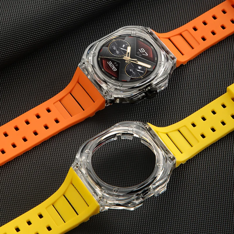 Transparent Glacier Case Band Modification Kit For HUAWEI GT Cyber Watch Silicone Bracelet For GT Cyber Rubber Sport Strap Band