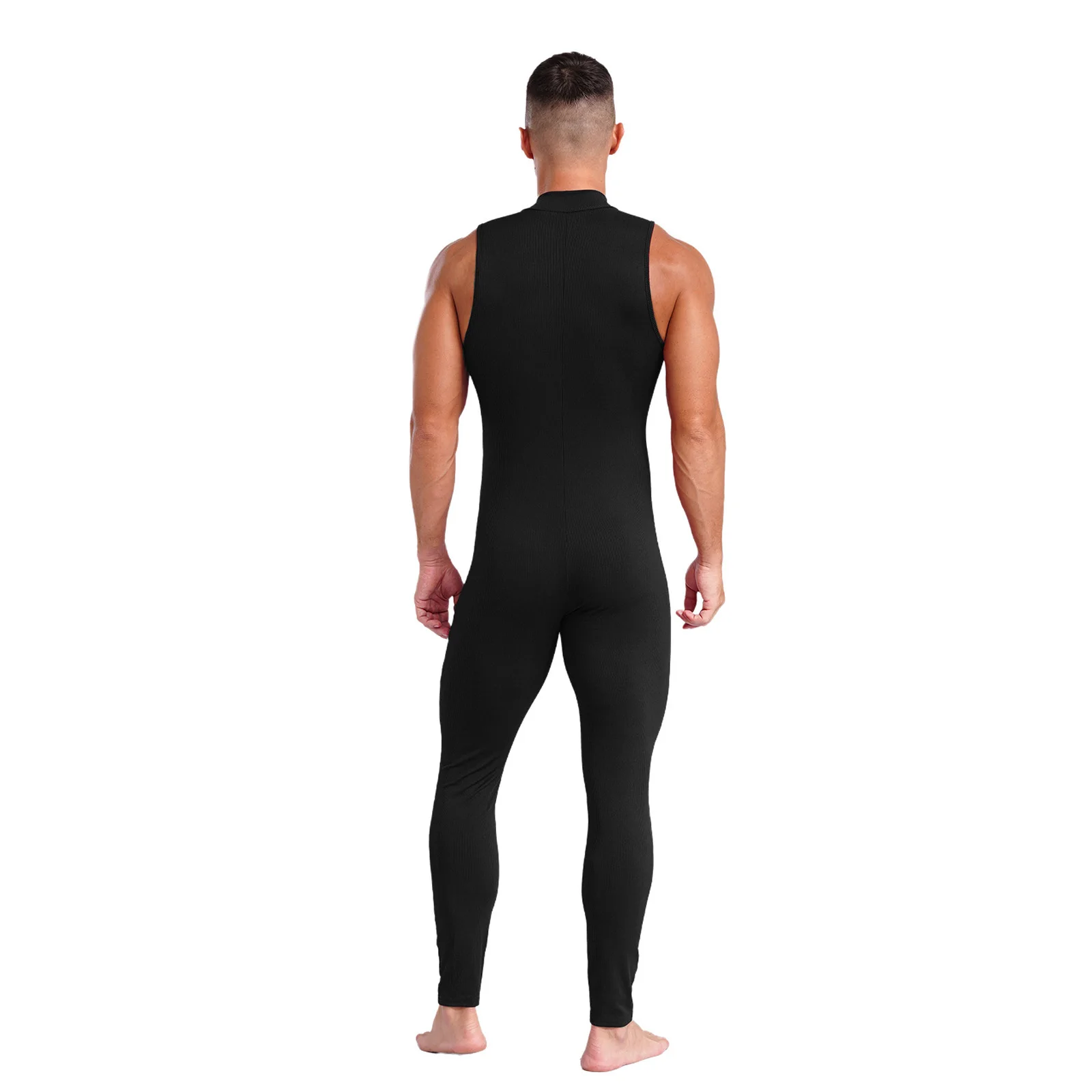Mens Yoga Athletic Striped Bodysuit Rompers Stretchy Soft Wear Sleeveless Front Zipper Bodycon Jumpsuit for Bodybuilding Fitness 2