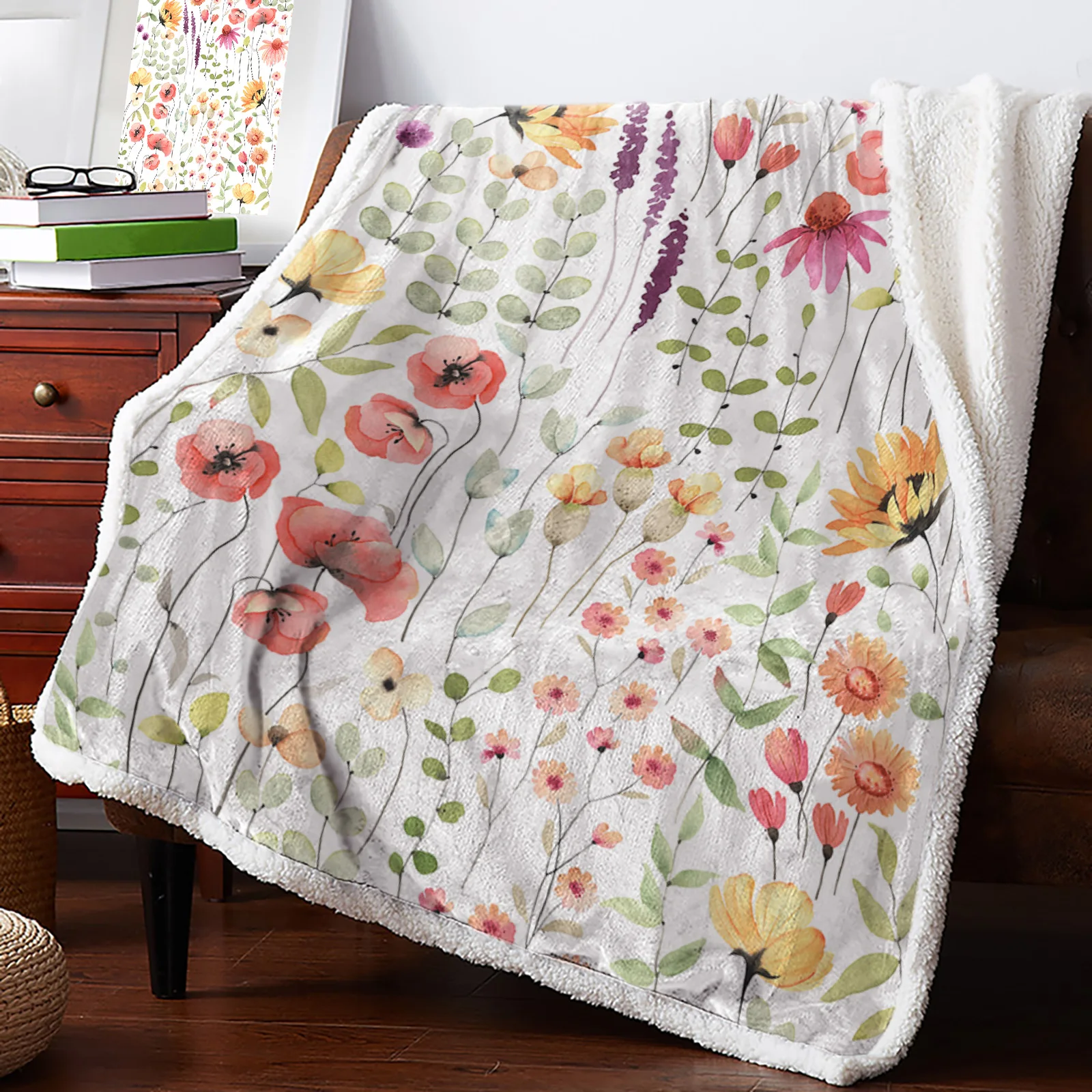 

Watercolor Floral Rustic Vintage Winter Warm Cashmere Blanket for Bed Wool Throw Blankets for Office Bedspread