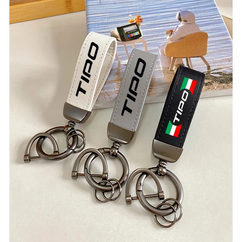 Top Layer Cowhide Key Chain Keyrings Lanyard Custom Logo For Fiat Tipo 356 Car Accessories For Tipo Fiat