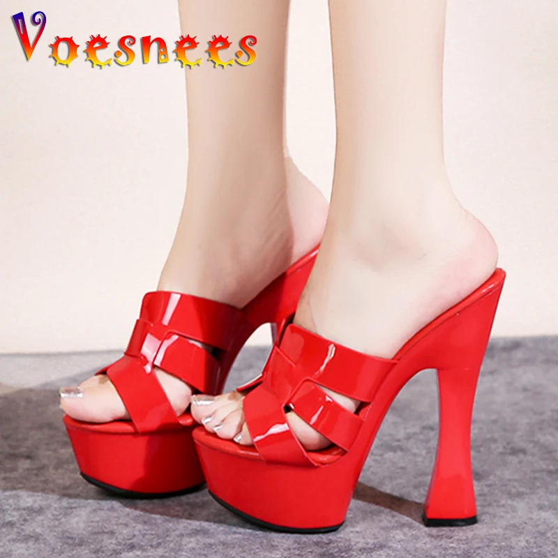 2023 Summer Black Platform Sandals Women Outdoors Leisure Slippers Fashion Slides Party High Heels 14CM Model Walking Show Shoes 4