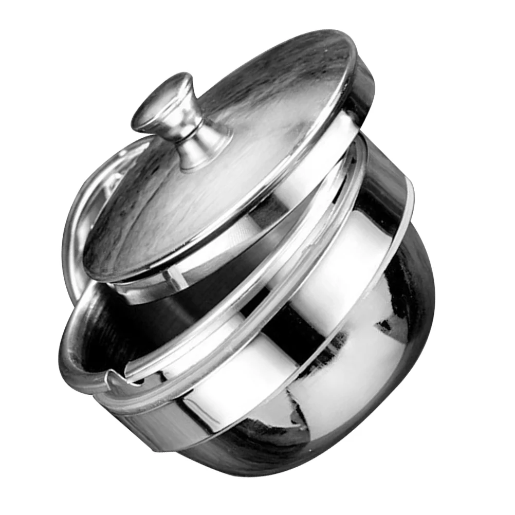 

Ashtray with Lid Simple Container Cover Wall-mounted Holders Stainless Steel Ashtrays Silver