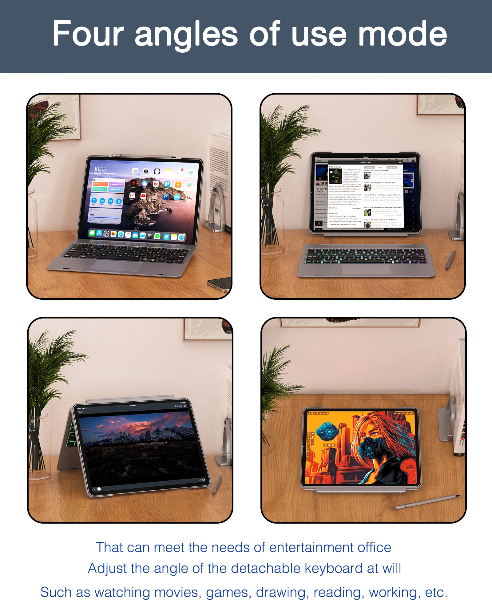 Detachable iPad Keyboard Case with Trackpad for iPadProAIR 11 & 12.9inch With multi angle adjustable foldable protection case