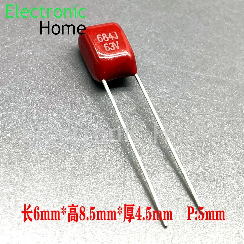 50PCS/LOT CBB film capacitor 1uf 0.68uf 0.47uf 0.33uf 0.22uf 0.1uf 63v 100v with a pin distance of 5mm 100v105j 100v104j 63v474j