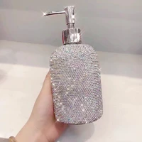 Bling Diamond Hand Sanitizer Bottle 500ml Glass Bathroom Soap Shampoo Shower Gel Dispenser Liquid Lotion Refill Press Head Pink 1