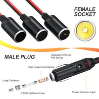 Extractme 16AWG 1 to 4 Car Cigarette Lighter Splitter Adapter Power Charger Port 12V/24V Cigarette Lighter Extension Cord Cable 2