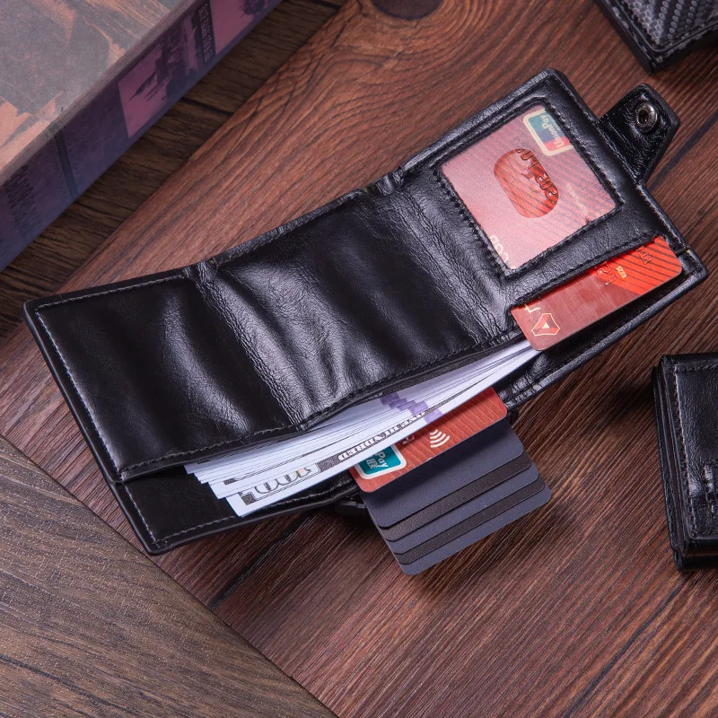 Carbon Fiber Credit Card Holder Wallet Men Rfid Smart Metal Thin Slim Pop Up Minimalist Wallet Small Black Purse Metal Vallet