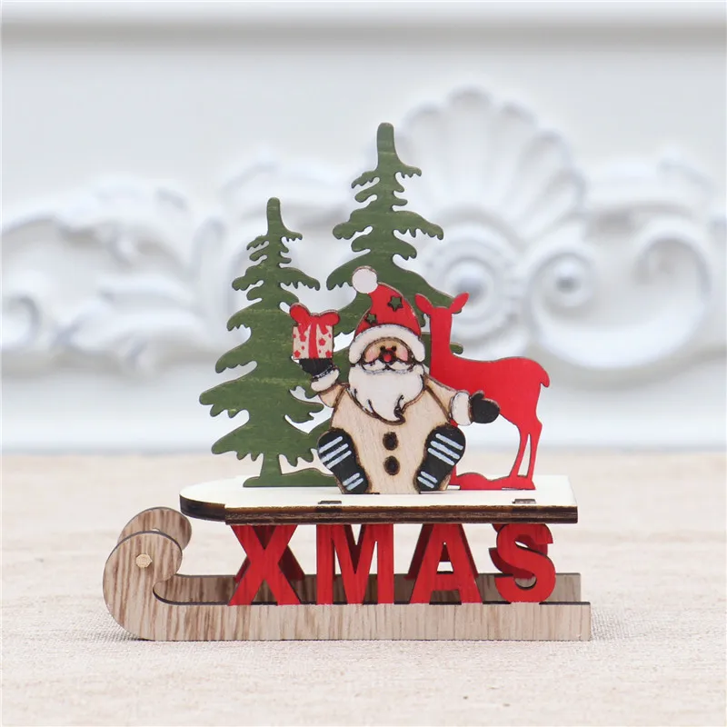 Snowman Wooden Desktop Christmas Decorations Xmas Sleigh Santa Claus Deer Cart Merry Xmas New Yaer Party Decor For 2025 Navidad