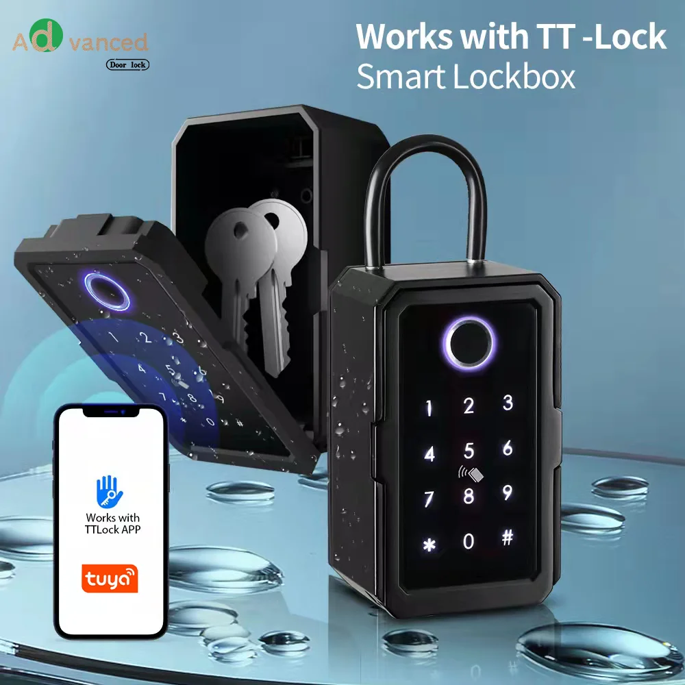 

Exterior Waterproof Smart Key Box home Security Intelligent Fingerprint Password Card Storage Lock Tuya or TTLock Anti-theft