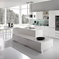 โมเดิร์นไม้สแตนเลส Beige Taverntine เคาน์เตอร์และ PAN Organizer ฐานลามิเนตบุฟเฟ่ต์ Island ตู้ครัวตู้ 4