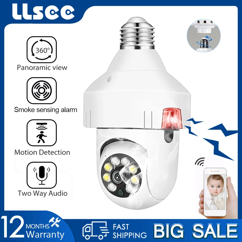 

LLSEE 5G WIFI wireless intelligent smoke alarm sound-light tweeter alarm bulb E27 CCTV surveillance camera HD full-color night