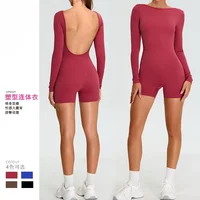 Long Sleeve Sexy Backless Sport Short Jumpsuit Women One Piece Outfit Tight Gym Rompers Workout Clothes Unitard Fitness Overalls - Image 2