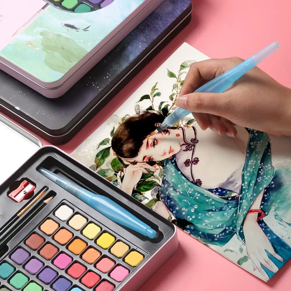 10Pcs/Set 36/48 Colors Watercolor Paint with Paint Brush High Coloring Painting Art Supplies Solid Set for Children