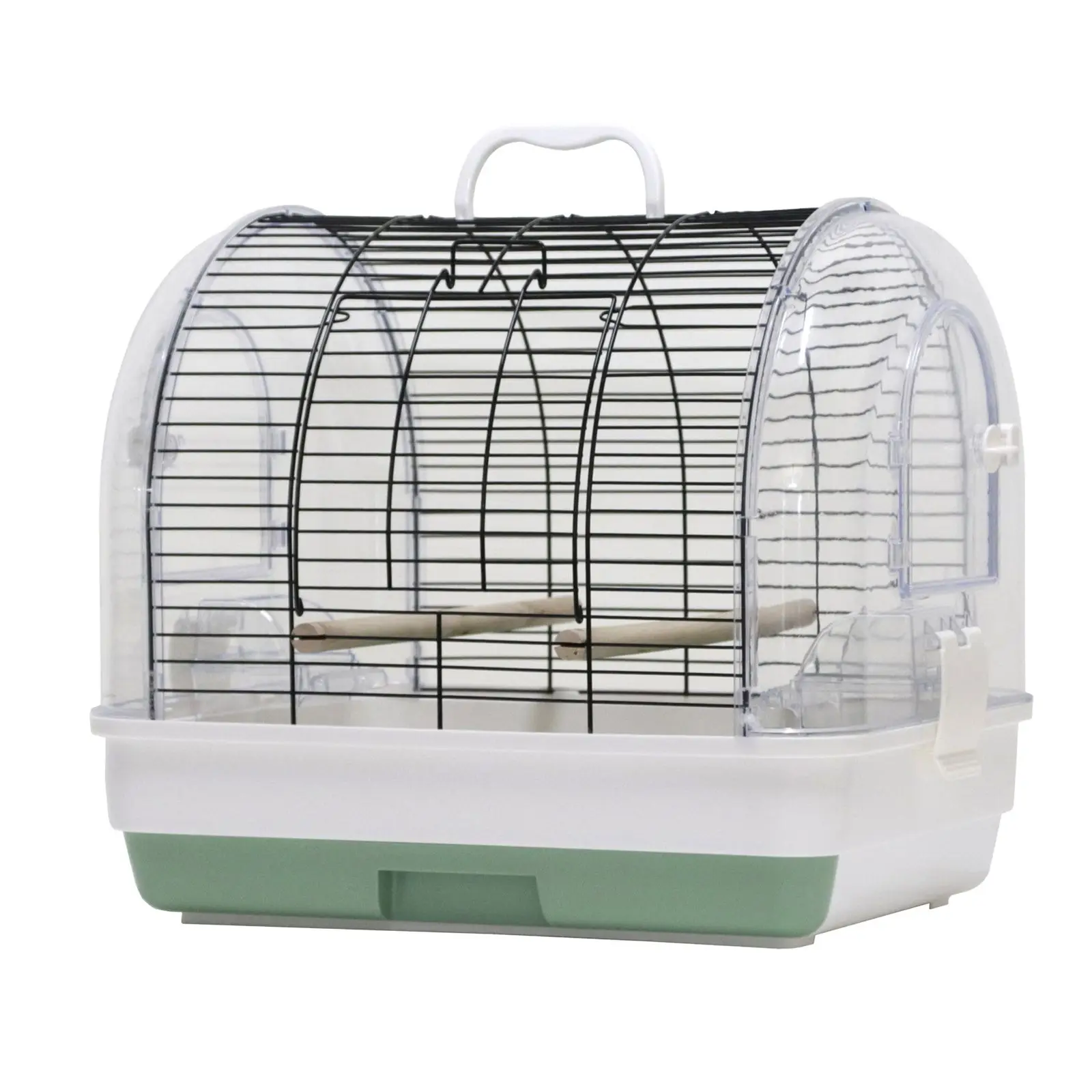 Portable Green Metal Bird Cage Carrier Suitable for Parakeets, Budgies, Canaries, Pigeons & Finches with 2 Food Bowls, 2 Perches