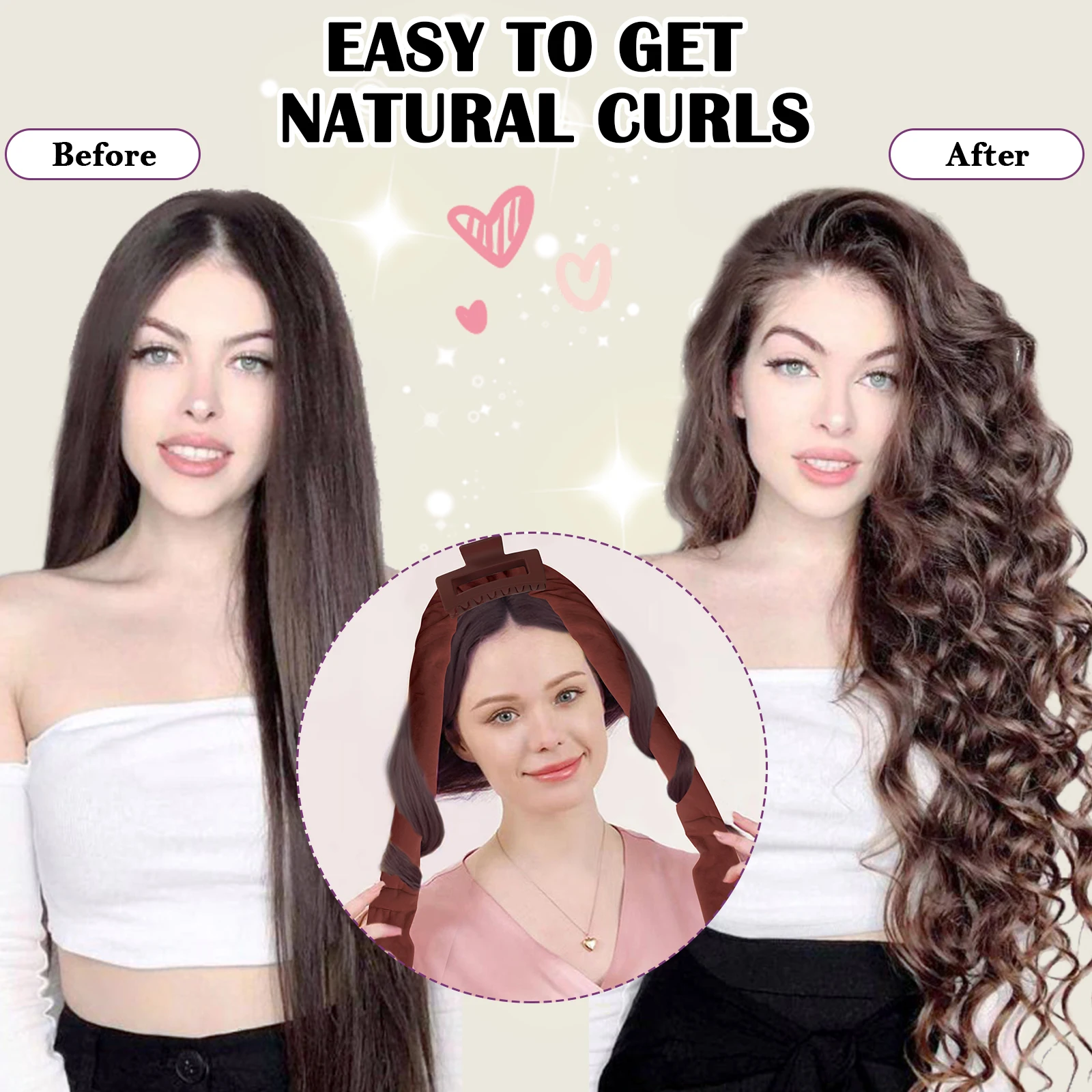 PCS Heatless Hair Curl Set Reddish Brown Soft No Heat Curling