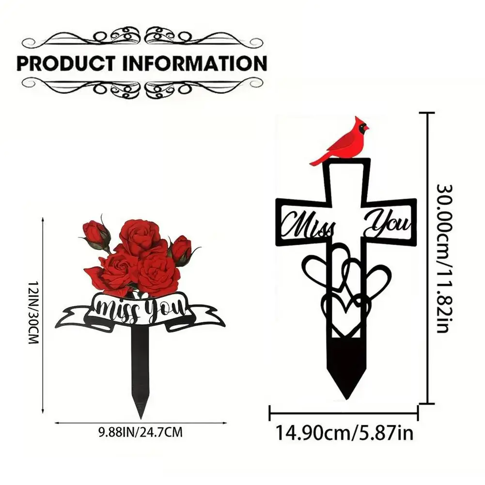 금속 정원 표지판, 십자가와 장미 디자인, 야외 추모 장, 정원용 금속 표지판