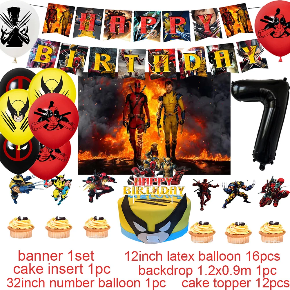 Deadpool und Vielfraß Jungen Thema Geburtstags feier Dekoration liefert Latex Ballon Banner Hintergrund Kuchen Topper Baby party Requisiten – Detail 17