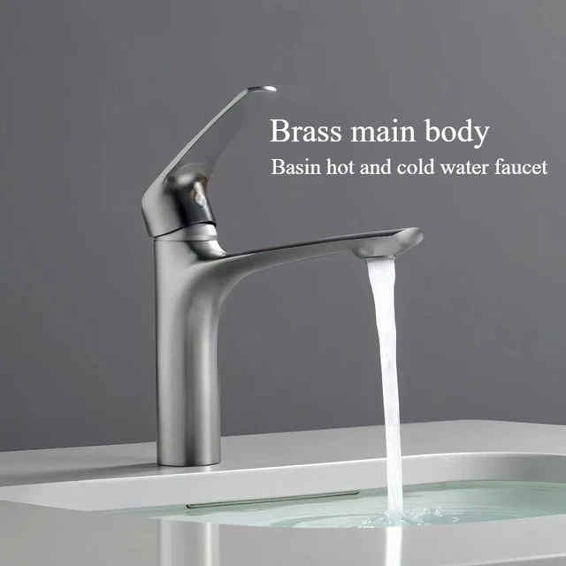 ก๊อกน้ําทองเหลือง สีเทาใหม่ ก๊อกน้ําอ่างล้างหน้าร้อนและเย็น 1