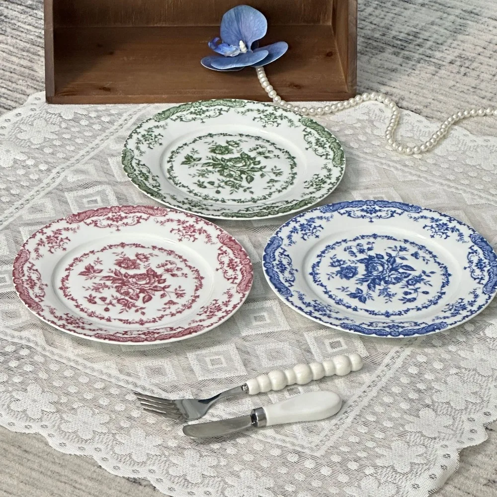 Set da Pranzo Retrò Nordico con Motivo Floreale, Piatto in Ceramica Elegante, Piatto Poco Profondo di Lusso Raffinato per Ristorante - immagine 4