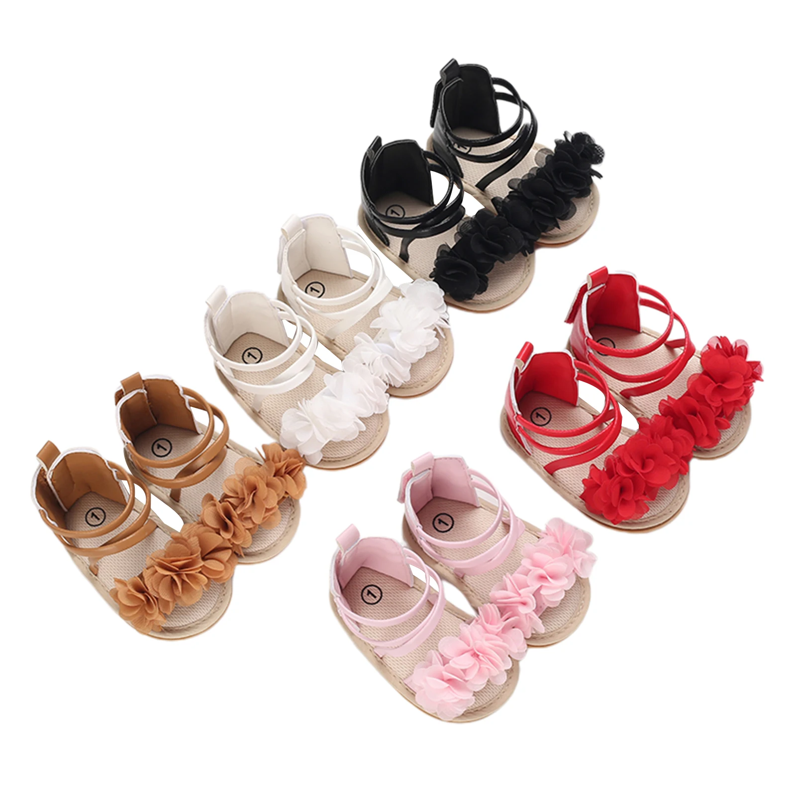 Infant Baby Girls Casual Sandals, Flower Patchwork Bandage Soft Sole Non-Slip Princess Flat Shoes 0-18M 1