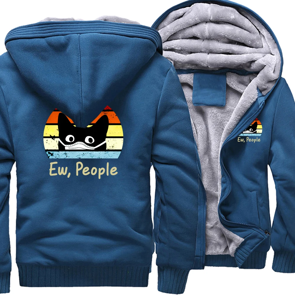 

Ew People Wear Mask Black Cat Men Hoodies Winter Plus Velvet Thickening Jackets Fleece Warm Loose Hoody Casual Windproof Clothes