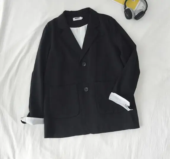 Men&rsquo;s Black Color Long Sleeves Casual Cotton Line Fashion Loose Two Button Suit Jacket Coat 29.99 mens suits