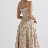 Summer Women flowers Print Long Dress Adjustable Straps Midi Corset Vacation Beach Dress Flowy Slit Lace Up Going Out Dresses - Image 5