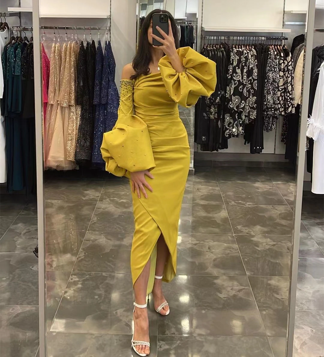 Women Wear Long Dresses for Evening Party Luxury Feathers Bateau Neck Prom Gowns Side Split Vestidos De Fiesta,LW012 main image 0