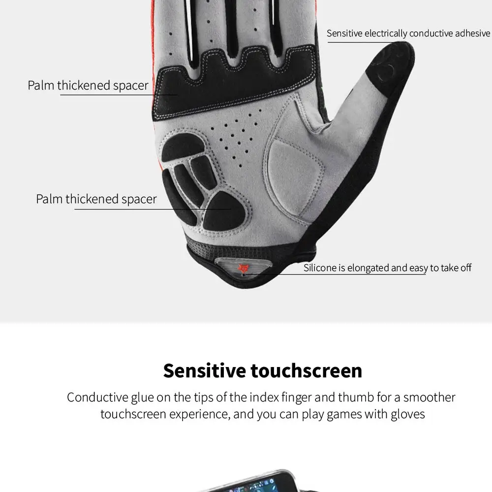 ROCKBROS Spring and Autumn Men's and Women's Cycling Gloves Full Fingered Bicycle Gloves Touchable Screen Bike